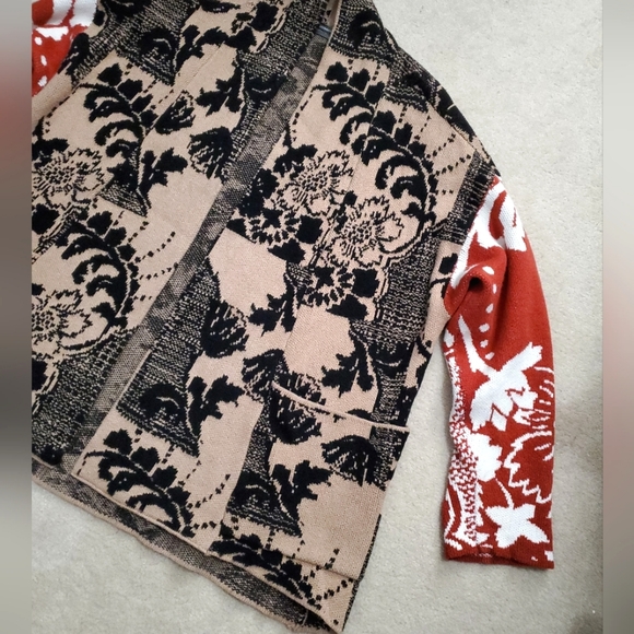 Anthropologie Lola cocoon cardigan sweater contrast print  XS/S black beige rust - Picture 8 of 16